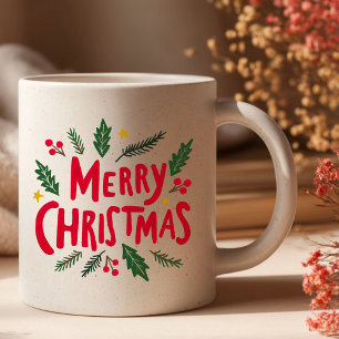 MERRY CHRISTMAS Cute Hand-Drawn Holidays Foliage Coffee Mug