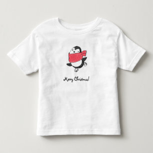 Merry Christmas Cute Happy Penguin Ice Skating Toddler T-Shirt
