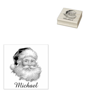 Merry Christmas Cute Happy santa Personalised Name Rubber Stamp