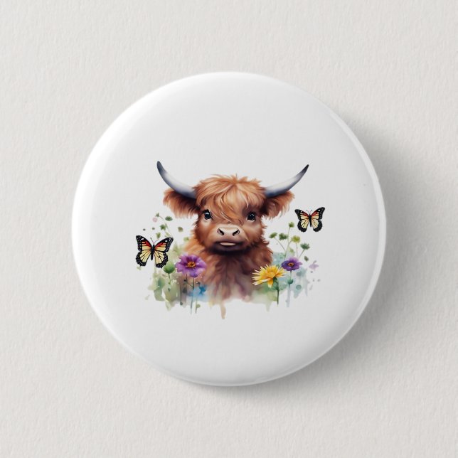 Merry Christmas Cute Highland Cow Classic T-Shirt 6 Cm Round Badge (Front)