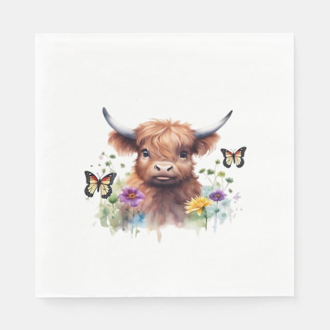Merry Christmas Cute Highland Cow Classic T-Shirt Napkin (Front)