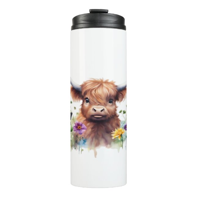Merry Christmas Cute Highland Cow Classic T-Shirt Thermal Tumbler (Front)