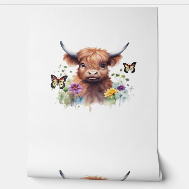 Merry Christmas Cute Highland Cow Classic T-Shirt Wallpaper (Unrolling)