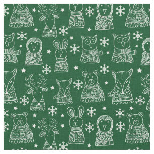 Merry Christmas Cute Holiday Animal Pattern Fabric
