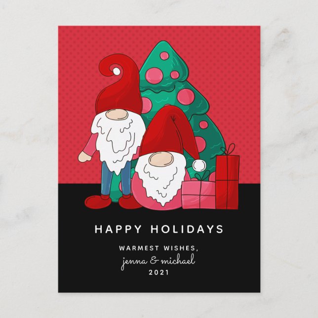 MERRY CHRISTMAS | Cute Holiday Gnomes Postcard (Front)