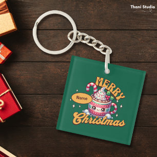 Merry Christmas Cute Hot Chocolate Mug Family Key Ring