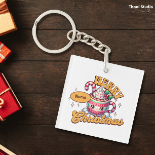 Merry Christmas Cute Hot Chocolate Mug Family Key Ring