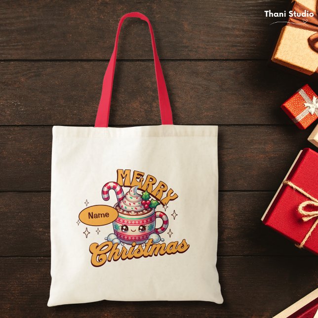 Merry Christmas Cute Hot Chocolate Mug Family Tote Bag (Creator Uploaded)