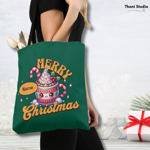 Merry Christmas Cute Hot Chocolate Mug Family Tote Bag