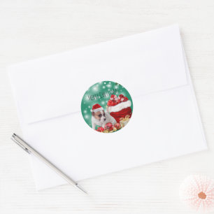 Merry Christmas cute Jack Russell Terrier ♡ Classic Round Sticker