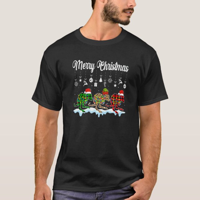Merry Christmas Cute Kangaroo  Xmas Leopard Plaid T-Shirt (Front)