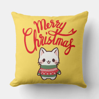 Merry Christmas Cute Kawaii Kitten Cushion