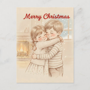 MERRY CHRISTMAS CUTE KIDS TOGETHER PICTURE POSTCARD