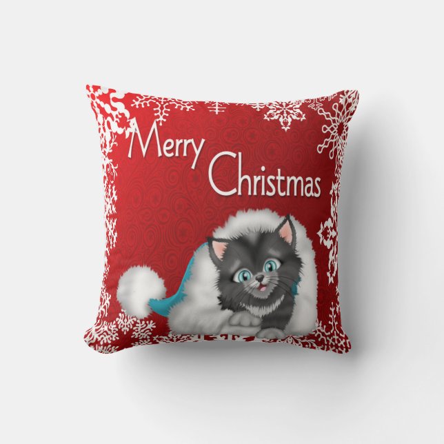 Merry Christmas Cute Kitty Pillow (Front)