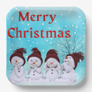 Merry Christmas Cute Little Snowmen      Paper Plate