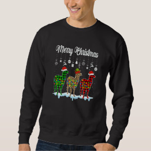 Merry Christmas Cute Llama  Xmas Leopard Plaid Sweatshirt