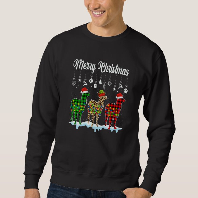 Merry Christmas Cute Llama  Xmas Leopard Plaid Sweatshirt (Front)