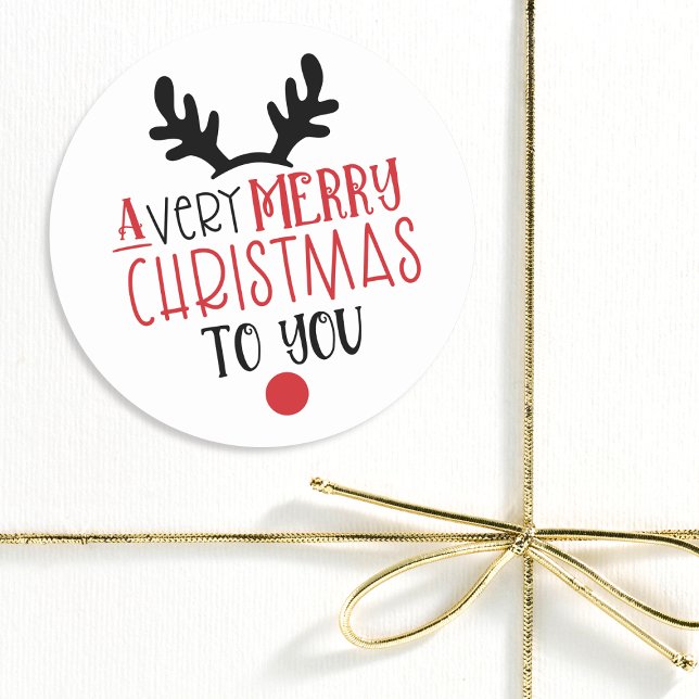 Merry Christmas Cute Modern Typography Classic Round Sticker (Creator Uploaded)