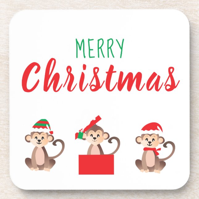Merry Christmas Cute Monkey Jungle Coaster (Front)
