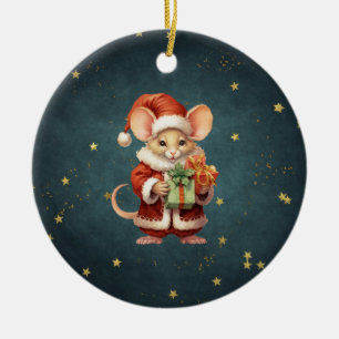Merry Christmas Cute Mouse Ceramic Ornament