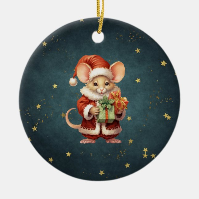Merry Christmas Cute Mouse Ceramic Ornament (Front)