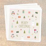 Merry Christmas , Cute  Napkin<br><div class="desc">Cute christmas pattern design with hand drawn nature symbols snowmen,  reindeer,  holly,  snow, </div>