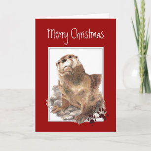 Merry Christmas, Cute Otter Animal Holiday Card