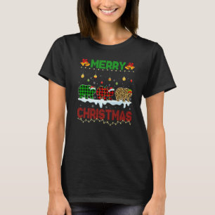 Merry Christmas Cute Panda Bear Xmas Leopard Plaid T-Shirt
