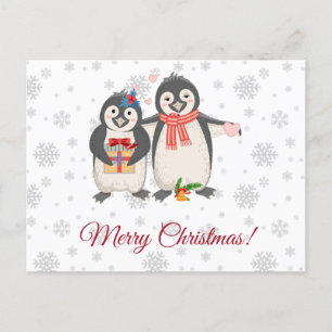 Merry Christmas Cute Penguin Couple Postcard