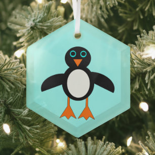 Merry Christmas Cute Penguin Glass Tree Decoration