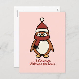 merry christmas cute penguin holiday postcard