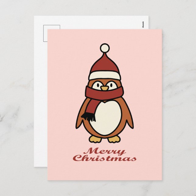 merry christmas cute penguin holiday postcard (Front/Back)