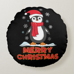 Merry Christmas Cute Penguin Round Cushion