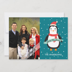 Merry Christmas Cute Penquin Personalised Photo Holiday Card