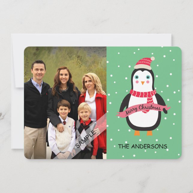 Merry Christmas Cute Penquin Personalised Photo Holiday Card (Front)