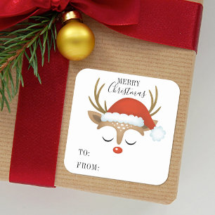 Merry Christmas Cute Personalised Reindeer Square Sticker