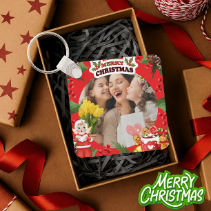 Merry Christmas Cute Photo Custom Keychain