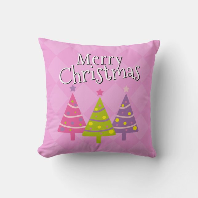 Merry Christmas Cute Pink Trees Cushion (Front)