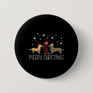 Merry Christmas Cute Plaid Leopard Doxie Dog X-mas 6 Cm Round Badge