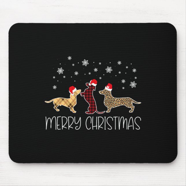 Merry Christmas Cute Plaid Leopard Doxie Dog X-mas Mouse Pad (Front)