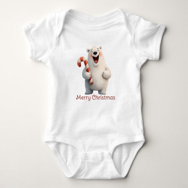 Merry Christmas Cute Polar Bear Design Baby Bodysuit (Front)