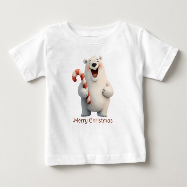 Merry Christmas Cute Polar Bear Design Baby T-Shirt (Front)