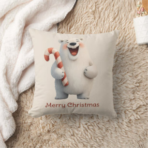 Merry Christmas Cute Polar Bear Design Cushion