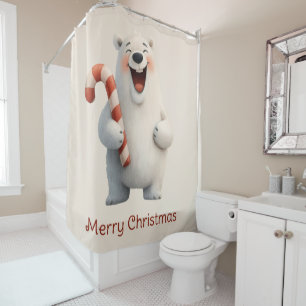 Merry Christmas Cute Polar Bear Design Shower Curtain