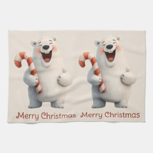 Merry Christmas Cute Polar Bear Design Tea Towel