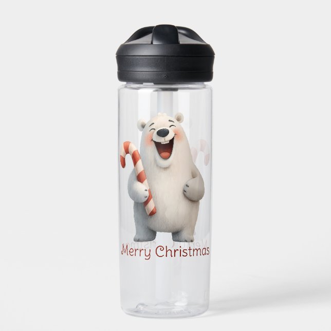 Merry Christmas Cute Polar Bear Design Water Bottle (Front)