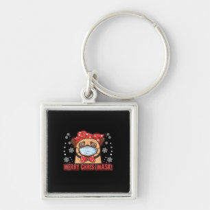 Merry Christmas Cute Pug Dog Breed Furry Key Ring