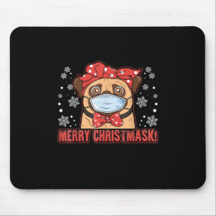 Merry Christmas Cute Pug Dog Breed Furry Mouse Pad