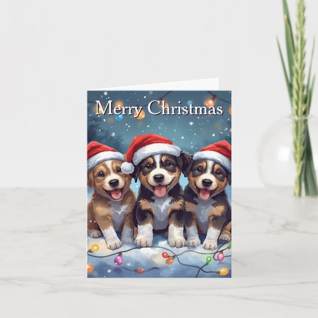 Merry Christmas Cute Puppies Christmas Card (Front)