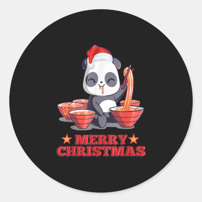 Merry Christmas Cute Ramen Panda Japanese Noodles Classic Round Sticker (Front)